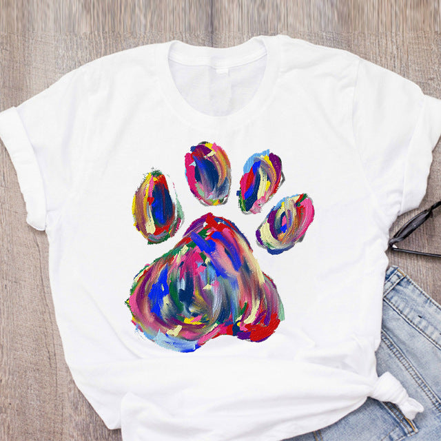 DOG MOM ECG Footprint Love Lady T-shirt Short Sleeve