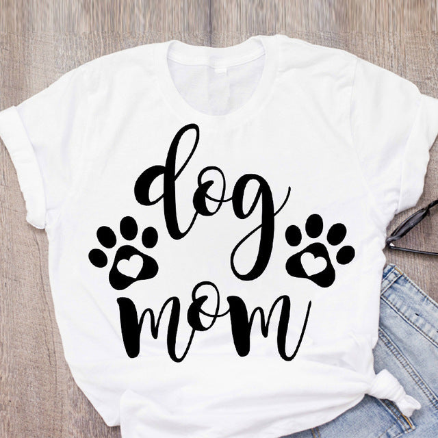 DOG MOM ECG Footprint Love Lady T-shirt Short Sleeve