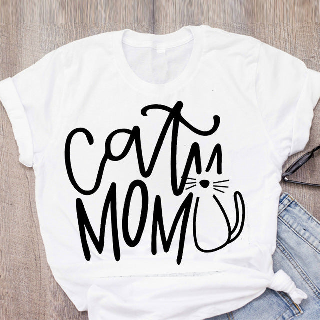 DOG MOM ECG Footprint Love Lady T-shirt Short Sleeve