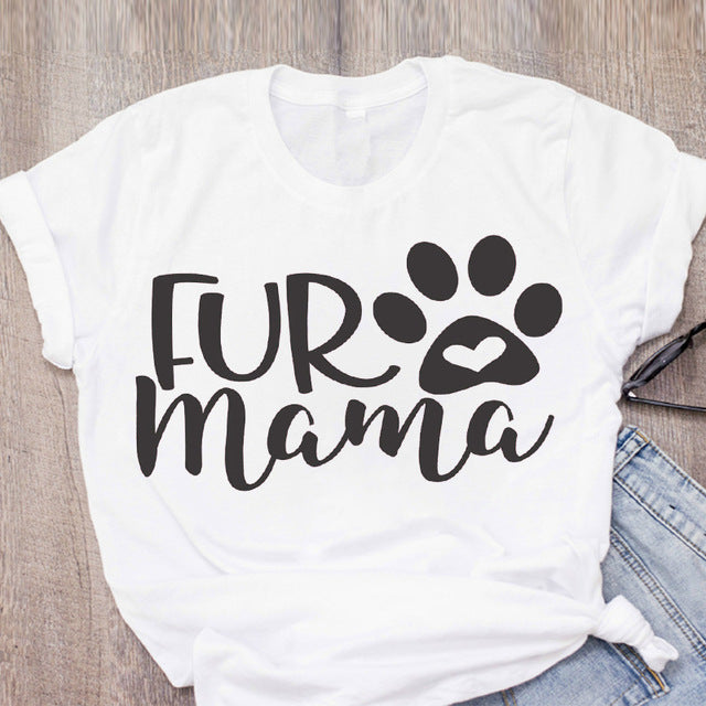 DOG MOM ECG Footprint Love Lady T-shirt Short Sleeve