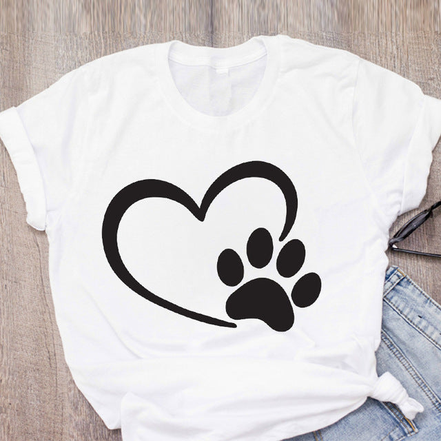 DOG MOM ECG Footprint Love Lady T-shirt Short Sleeve