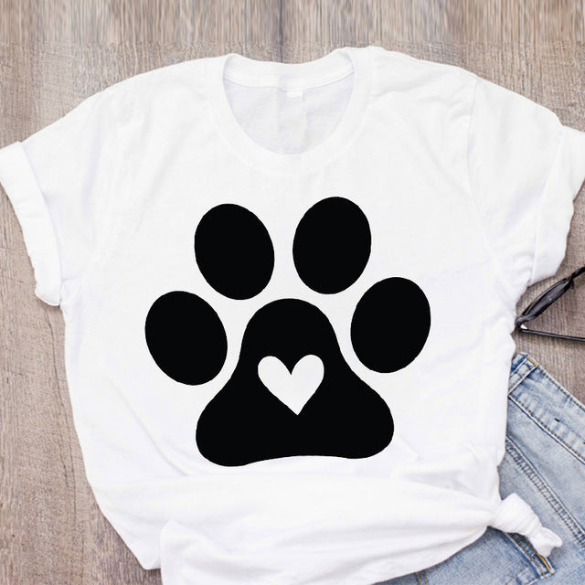 DOG MOM ECG Footprint Love Lady T-shirt Short Sleeve