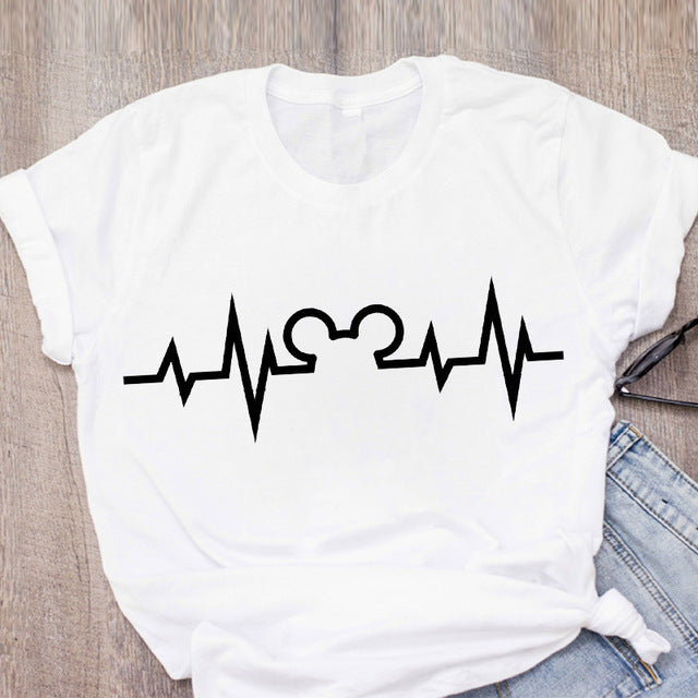 DOG MOM ECG Footprint Love Lady T-shirt Short Sleeve
